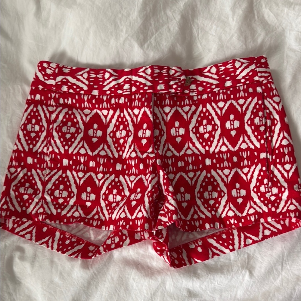 Jcrew Red and White ikat print Shorts